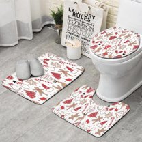 White Christmas Cookie Pattern Bathroom Rugs Sets 3 Piece,Toilet Cover Set,Absorbent Non Slip Bathroom Mats Sets with U-Shaped Contour Rug Toilet Rug Set