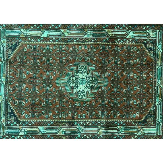 Ahgly Company Indoor Rectangle Persian Turquoise Blue Traditional Area Rugs, 7' x 10'
