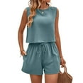 thumbnail image 2 of vigerkar Linen Short Sets for Women Two Piece Matching Casual Sleeveless Tank Top and High Waisted Shorts Summer Outfits Blue, M, 2 of 9