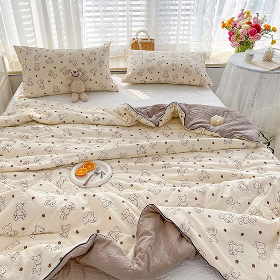 Zenithome ​150x78.7In Friendly Plain Printed Washed Summer Quilt Ventilated for Bed Sofa Travel Multicolor​