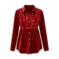 thumbnail image 3 of Party Tops for Women Sequins Velvet Patchwork Button Down Collar Dressy Blouses Long Sleeve Elegant Shirts (M, Wine), 3 of 6