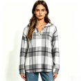 thumbnail image 2 of Women's Plaid V Neck Drawstring Long Sleeve Hooded Tunic Top, Oversized Pullover Hoodie with Pocket, Women's Plus, Size S-2XL, 2 of 4