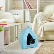 Cat House Indoor Cat Bed with Removable Foam Cushion, Plush Cat Tent Bed for Small Pets, Comfortable Cozy Hideaway for Cats, Kittens, Rabbits, Guinea Pigs, Ferrets, Hedgehogs, by PETMAKER (Blue)