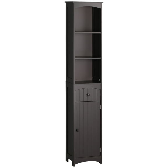 HOMCOM Brown Tall Linen Tower Bathroom Storage Cabinet: 3-Tier Shelves & Drawer, MDF, 13.5"W x 9.5"D x 67"H, Freestanding for Living Room, Bedroom, Laundry