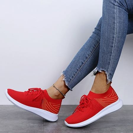 

Cathalem Mesh Casual Up Loafers Women s Fashion Shoes Lace Breathable Women s casual shoes Flip Flops for Women Casual Summer Red 8