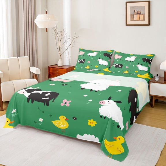 Castle Fairy Kids Child Animal Sheep Cow Duck Twin Sheet Sets,Chic Floral Flowers Bedding