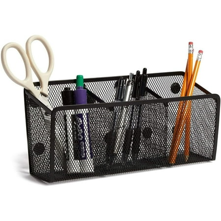 Magnetic Mesh Pen Holder 3 Compartments for Whiteboard Refrigerator Locker Home Office, Large, 10.5"