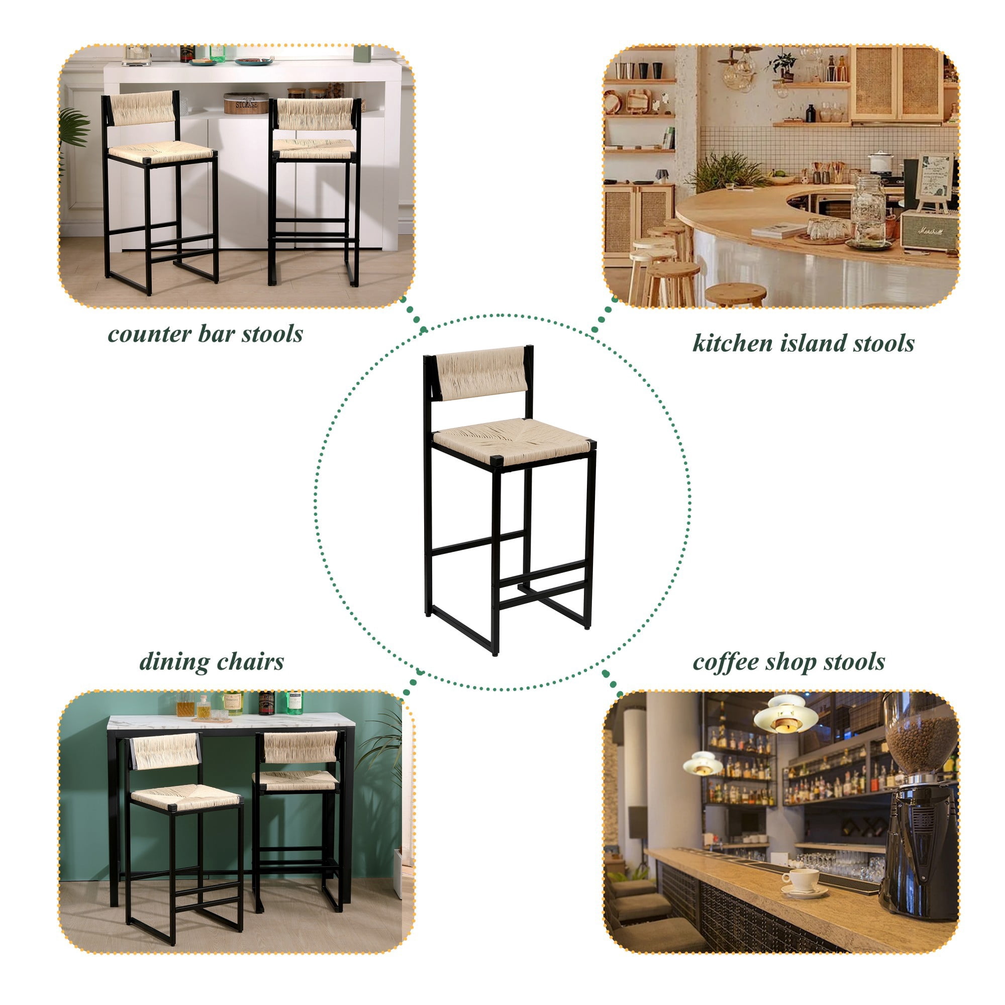 Bar Stools Set of 2 Counter Height Bar Stools,34.84 inch Counter Stool for Kitchen Island, Dining Room,White