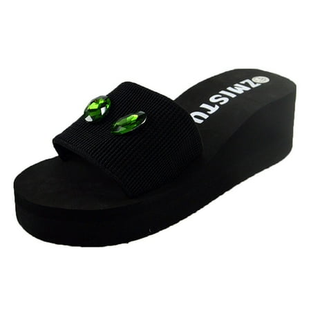 

ZTTD Women Pearl Drill Wedge Slides Home Bathroom Beach Flip Flops Shoes Slippers Women s Slipper A