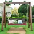 thumbnail image 4 of 2-Person Patio Rattan Hanging Swing Chair Porch Loveseat Cushioned Red Garden, 4 of 10