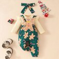 thumbnail image 2 of NOLDARES Newborn Baby Girl Outfits 3 Items Long Sleeve Frill Romper Pants Headband Set Fall Winter Clothes,White,6-9 M, 2 of 9