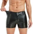 thumbnail image 2 of RYDCOT Men's PU Leather Shorts Elastic Waist Rave Hot Short Pants Zipper Men Shorts with Pockets for Club Party Black, 2 of 6