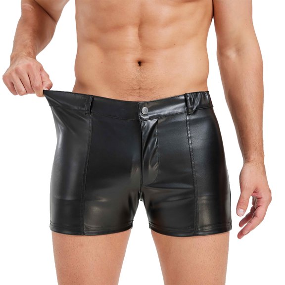 Ceisia Men's Gift Tight Shiny Fashion Shorts High Stretch Nylon Spandex Mid-Rise Elastic Waist Button Waist Shorts