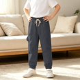 thumbnail image 2 of XAOFW Slim Fit Boys Cargo Pant With Elastic Drawstring Waist Solid Color Straight Leg Trousers Kids Back To School Jogger Pants Versatile Bottoms 8-9 Years, 2 of 7