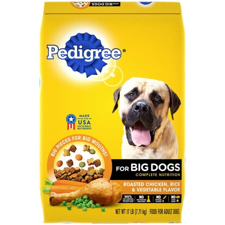 PEDIGREE For Big Dogs Adult Complete Nutrition Dry Dog Food Roasted Chicken, Rice & Vegetable Flavor, 17 lb. (Best Dog Food For Big Dogs)