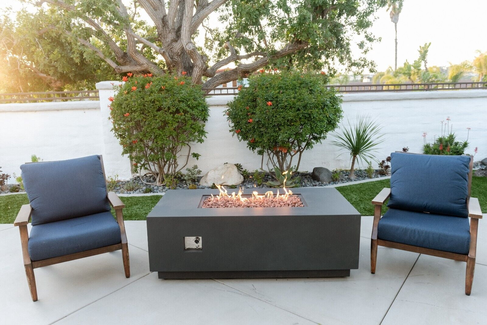 AMS Fireplace Creations 66" Dark Gray Sedona Fire Pit Table w/ Pullout Propane Tank Drawer