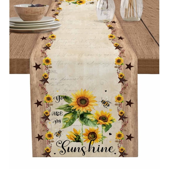 ERUNPONLY Sunflower Table Runner - 108 Inch Long Botanical Summer Farmhouse Country Texas Star Cotton Linen Blended Dress Scarves Farmhouse Table Runner for Kitchen Dining, Coffee Table, 13" x 108"