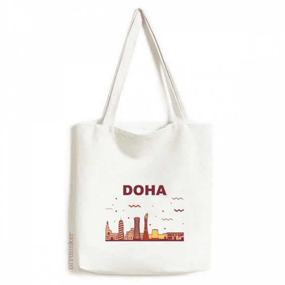 City Landmark Building Doha Tote Canvas Bag Shopping Satchel Casual Handbag