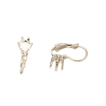 Swarovski Glass Jewel - Earring Findings, Lever-Backs, Round 6-Prong Snap-On For 3mm Swarovski Gems, Platinum-Finished Brass, 17x14.4mm Sold per pkg of 8