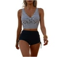 thumbnail image 3 of AHTJRT Women's 2 Piece Swimsuit Tankini Tank Tops and High Waist Tummy Control Shorts Bathing Suits Fashion Striped Color Bikini Suits Dark Blue XL, 3 of 5
