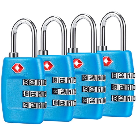 Candados de equipaje TSA Cluckyu con combinación de 3 dígitos (paquete de 4), color azul