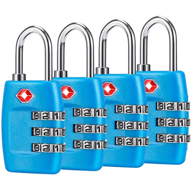 Candados de equipaje TSA Cluckyu con combinación de 3 dígitos (paquete de 4), color azul