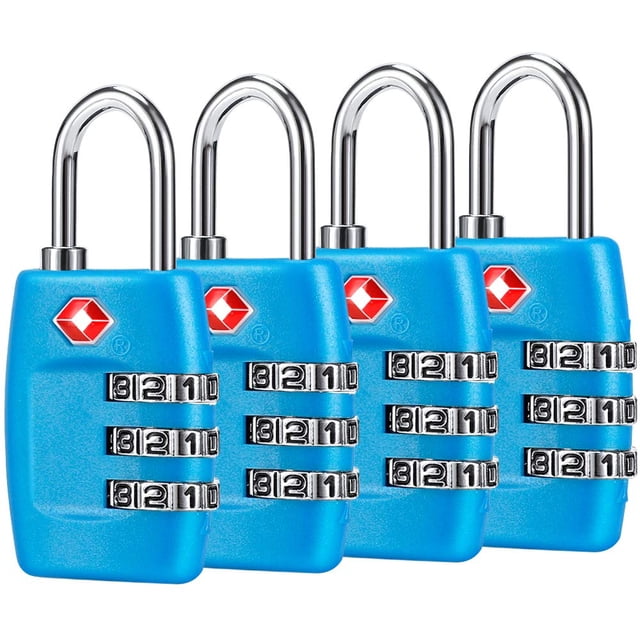 Candados de equipaje TSA Cluckyu con combinación de 3 dígitos (paquete de 4), color azul