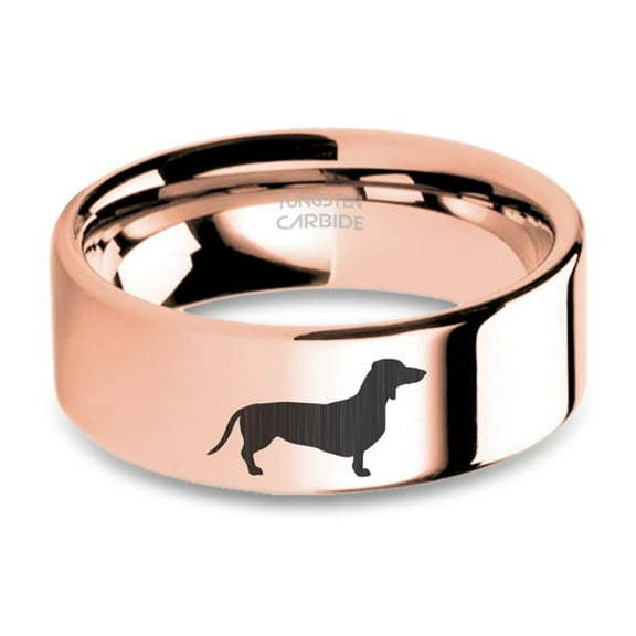 Dachshund Sausage Dog Laser Engraved Rose Gold Tungsten Ring, 8mm, Size 15