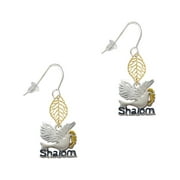 Delight Jewelry Silvertone Shalom with Dove Goldtone Leaf French Earrings