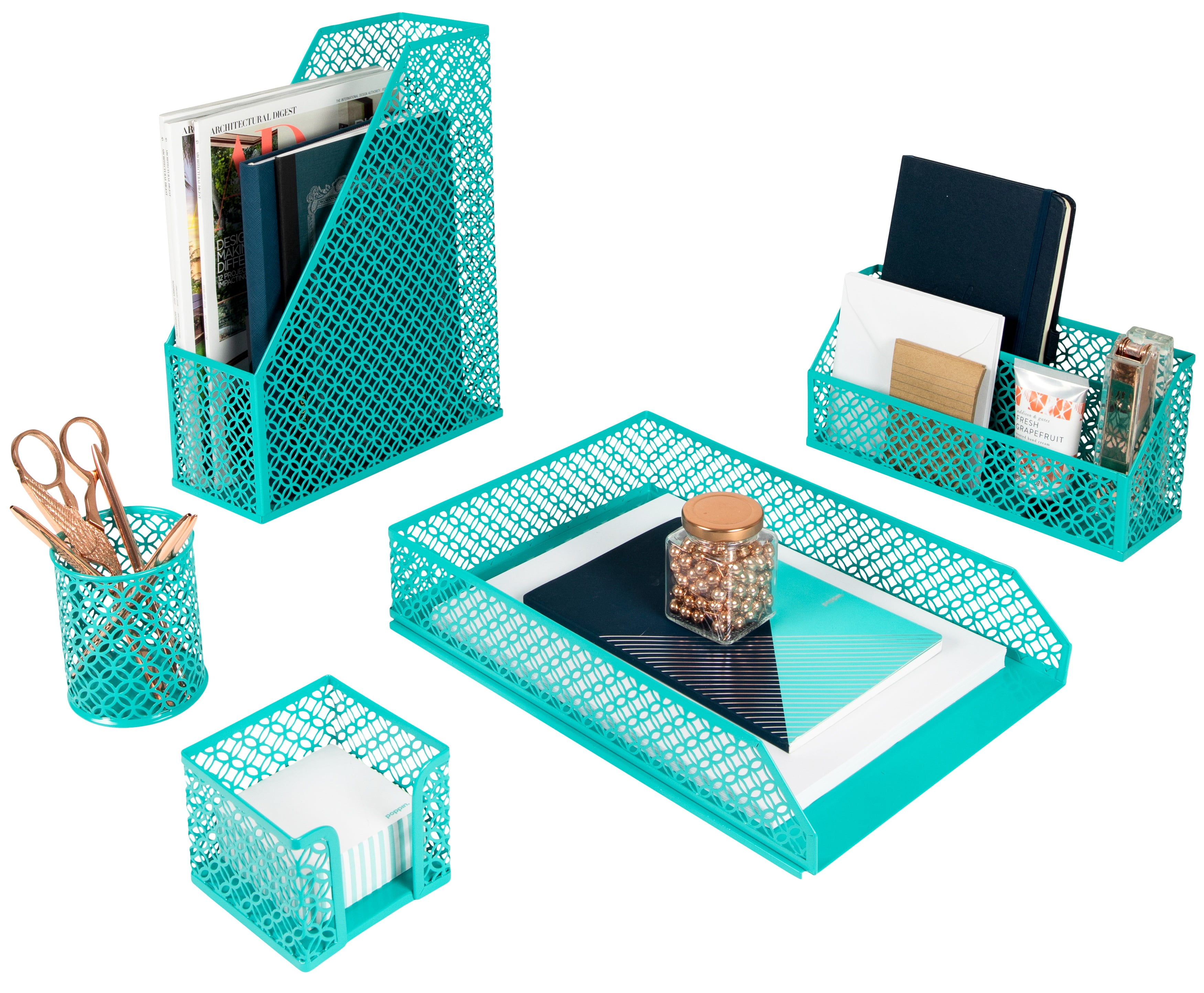 Blu Monaco Riviera 6 Piece Dark Teal Desk Organizer Set