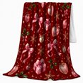 thumbnail image 2 of Pink Bows Snowflakes Holiday Pattern, Festive Holiday Scene, Warm Flannel Blanket for Living Room and Reading Nook, Art Lovers Christmas Gift, Festive Home Decor, 2 of 9