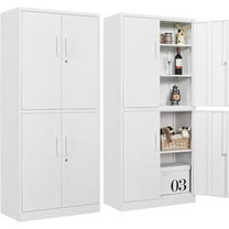 SISESOL Metal Storage Cabinets with Doors And Shelves, 71'' Garage Cabinet Locking, Adjustable Layers For Home Gym, bathroom, kitchen, office, White