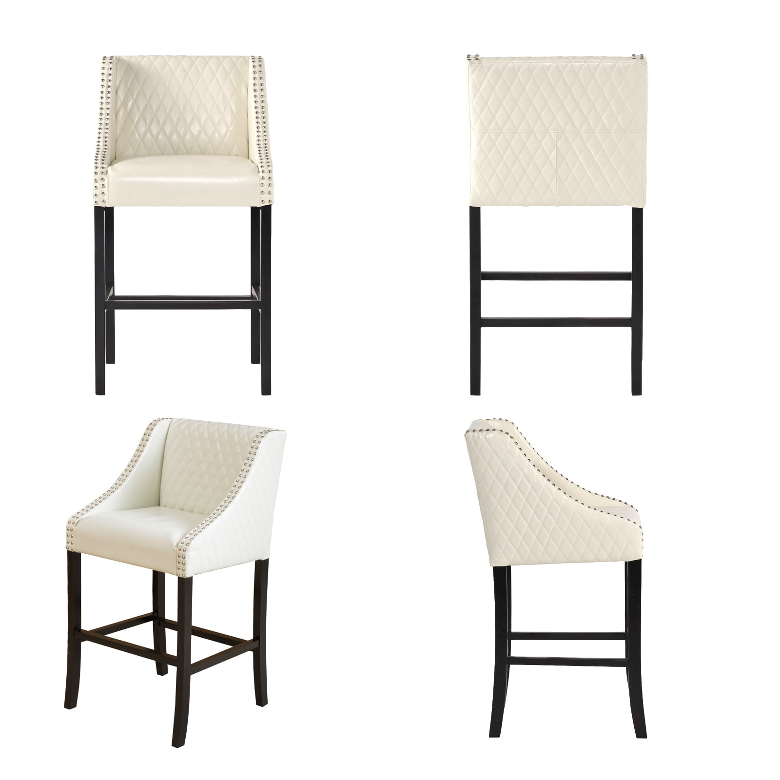 Kadyn Leather Bar Stool, Upholstered Barstool with Backs and Wood Legs, Mid-Century Modern Leather Dining Chairs for Bar, Ivory Kadyn Leather Bar Stool, Upholstered Barstool with Backs and Wood Legs, Mid-Century Modern Leather Dining Chairs for Bar, Ivory