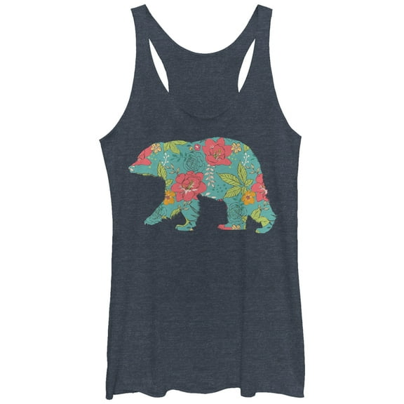 Women's Lost Gods Tropical Print Bear Racerback Tank Top Navy Blue Heather Medium