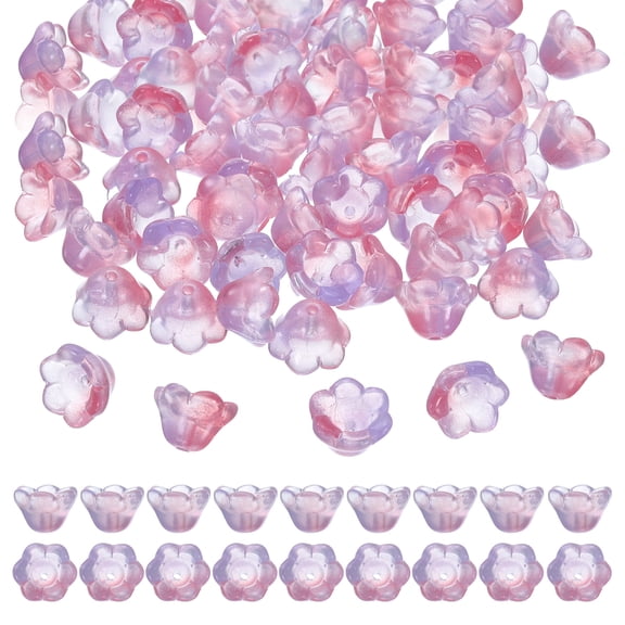 Uxcell 100 Pcs Glass Flower Beads for Jewelry Making, Glass Trumpet Flower Spacer Beads for DIY Necklace Earrings Bracelets Crafts Supplies, Pink/Purple