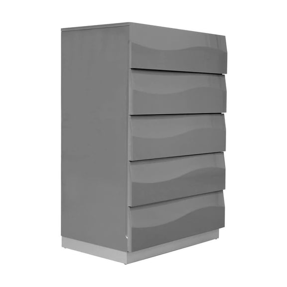 Best Master Leon 5-Drawer Poplar Wood Bedroom Chest in Gray High Gloss