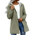 thumbnail image 2 of Women's Anorak Jackets Autumn Winter Solid Color Hoodie Pockets Zipper Mid Long Length Jacket,Green Women's Anoraks M, 2 of 5