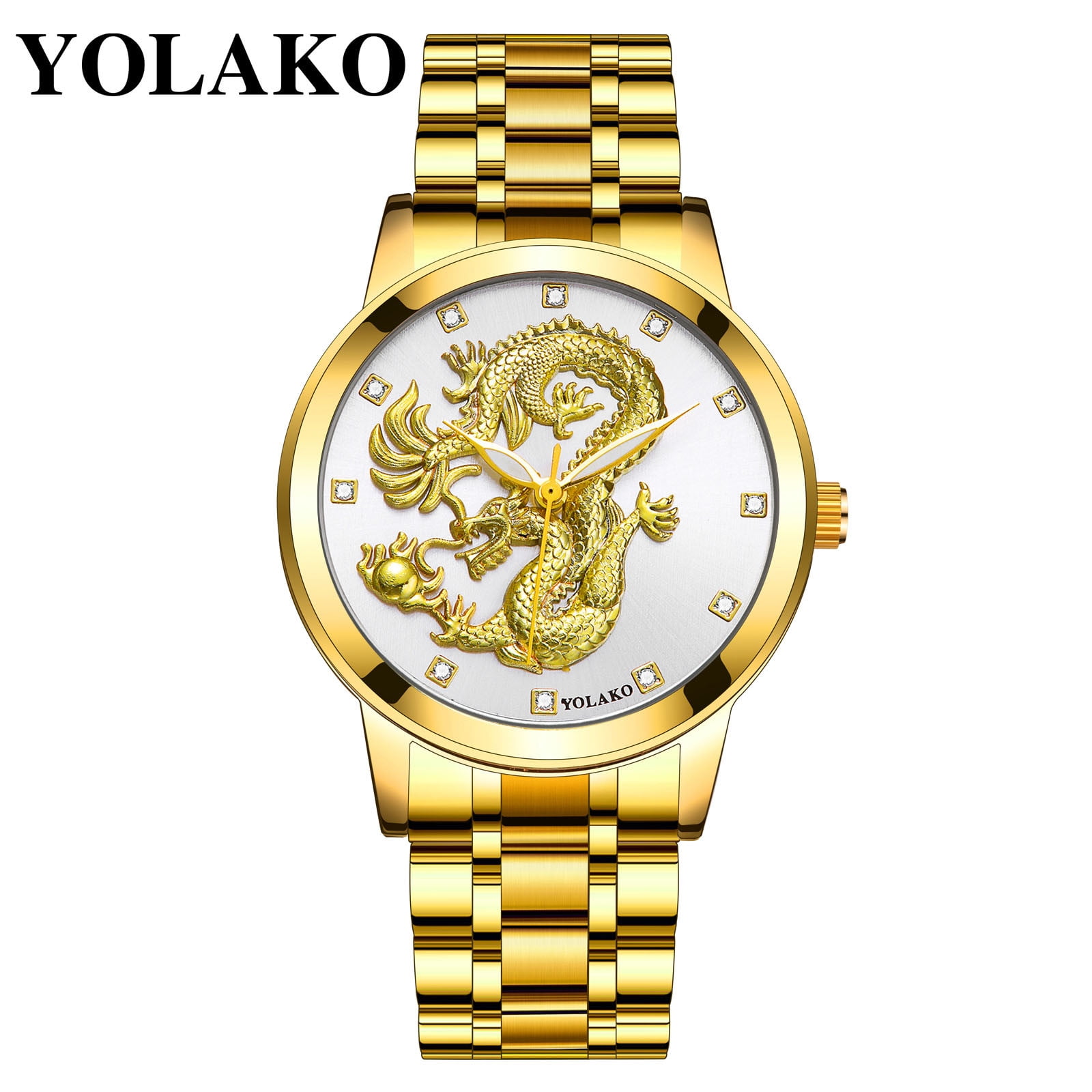 Men's Yolako Stainless Steel Black and Gold Luxury Quartz Movement Watch