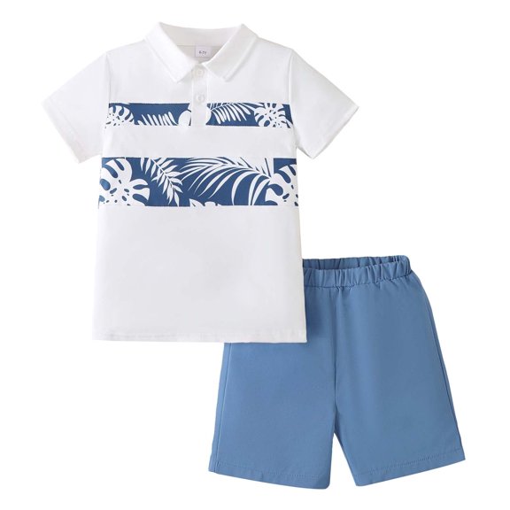 Kucnuzki 11 Years Big Boys Summer Clothes Set 12 Years Tween Boy Outfit Sets Short Sleeves Color Block Leaves Polo T-shirt Top Solid Color Shorts 2pcs Casual Clothing White