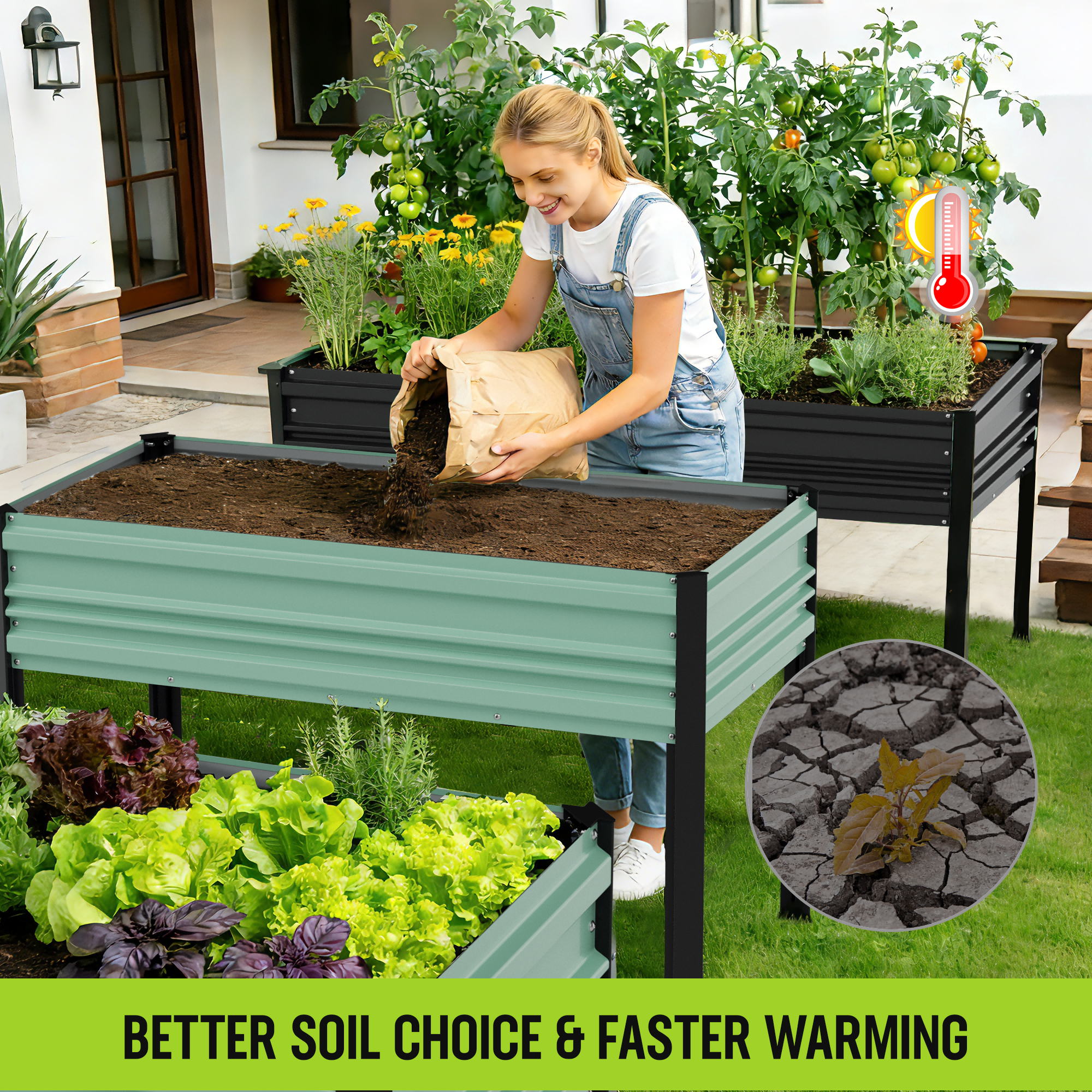 WORKPRO 48x24x32in Outdoor Galvanized Raised Garden Bed with Legs-Light Green