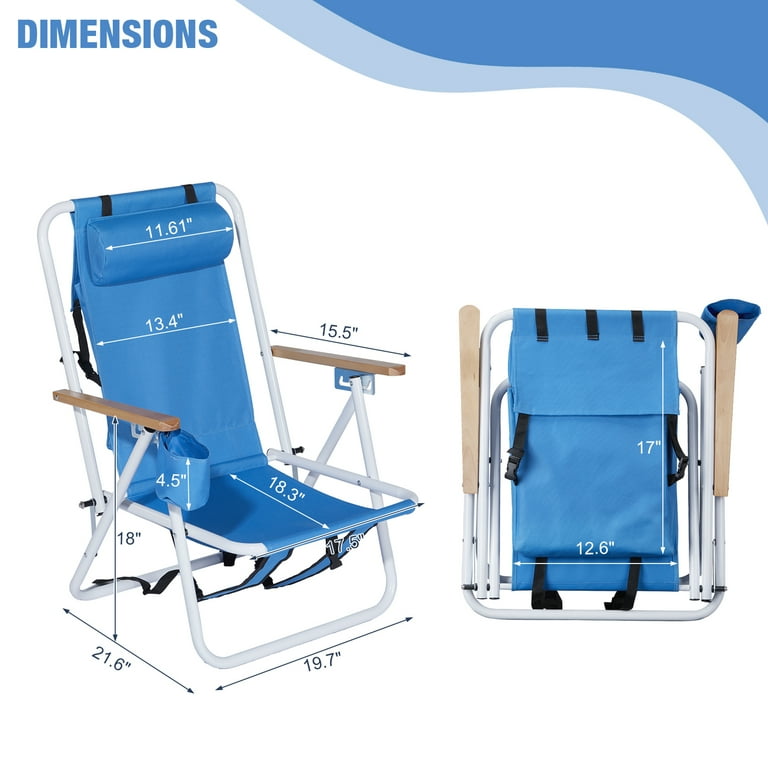 UBesGoo Portable Backpack Beach Chair Folding Zero Gravity Recliner Lounge Blue
