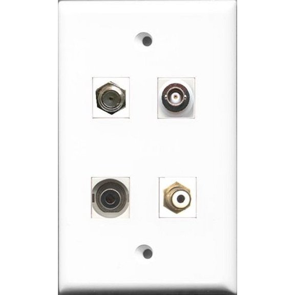 RiteAV 1 Port RCA White and 1 Port Coax Cable TV- F-Type and 1 Port 3.5mm and 1 Port BNC Wall Plate