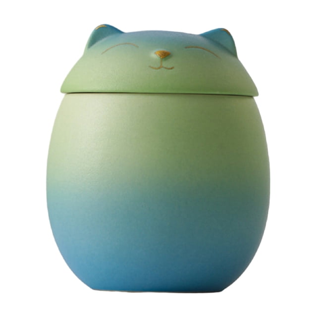 kurtrusly Bocaux en Céramique Grande Capacité Mignons pour Grand Application Forme de Chat Pots à Thé en Céramique Forme de Chat Pots de Rangement Bleu-Vert 150ml 1ensemble