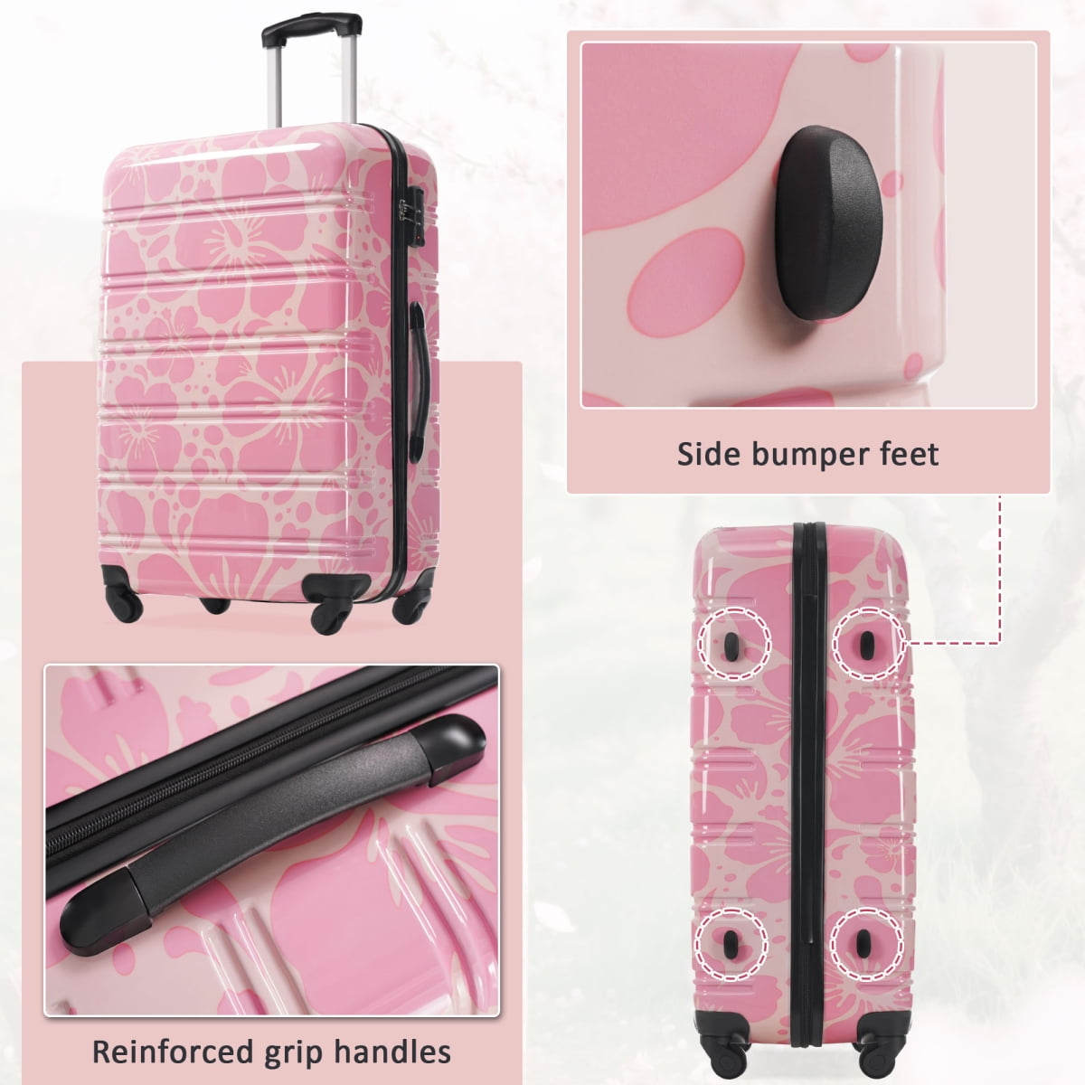 Hardshell Luggage Set 3 Piece Spinner Suitcase TSA Lock Lightweight Pink