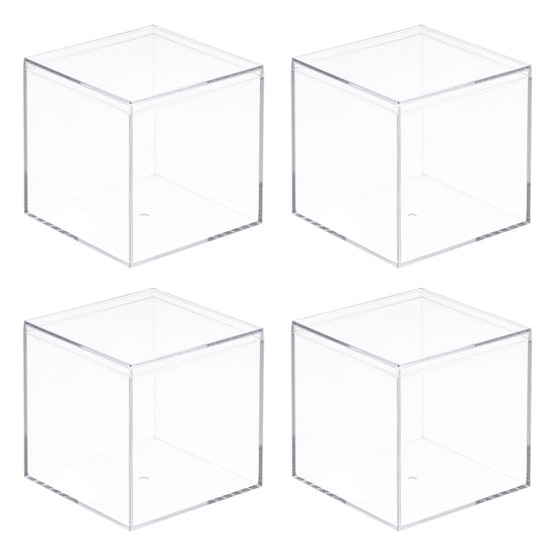 Uxcell 4Pcs Caja de Almacenamiento de Plástico Acrílico Transparente Cuadrada con Tapa para Pequeños Artículos 2.4x2.4x2.4