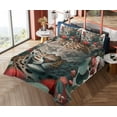 thumbnail image 4 of Ambesonne Leopard Fitted & Top Sheet Set with Shams, Savage Cat Lace Eucalyptus, Laurel Green Vermilion, 4 of 5