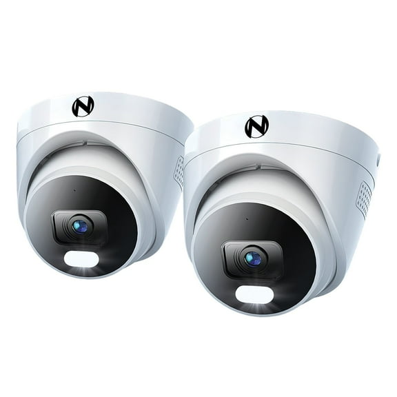 Night Owl Add On Wired IP 4K  12MP Deterrence Dome Camera with 2-Way Audio - 2 Pack - White