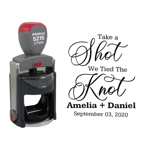 Printtoo Personalized Black Self Inking Wedding Favor Rubber Heavy Duty Stamp Take A Shot We Tie The Knot Round Custom Stamper-45 mm