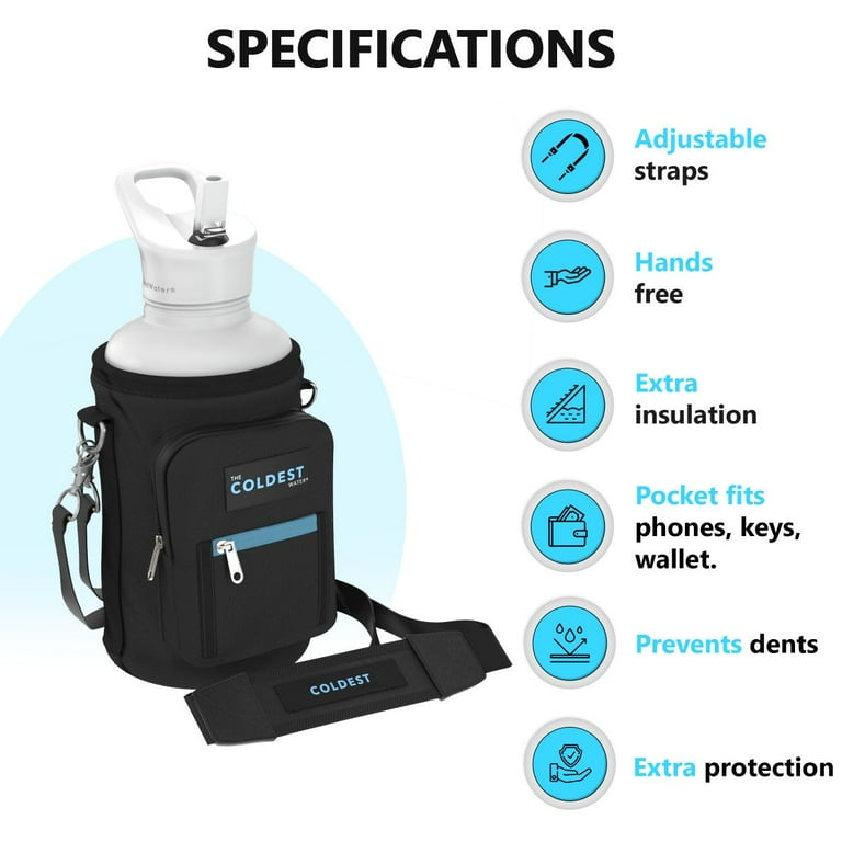 Coldest Carrier, Holder, Sleeve - Fits Insulated Stainless Steel Sports Water  Bottle, Adjustable Shoulder Strap, Holder Bag Case Pouch Cover (64 oz) 