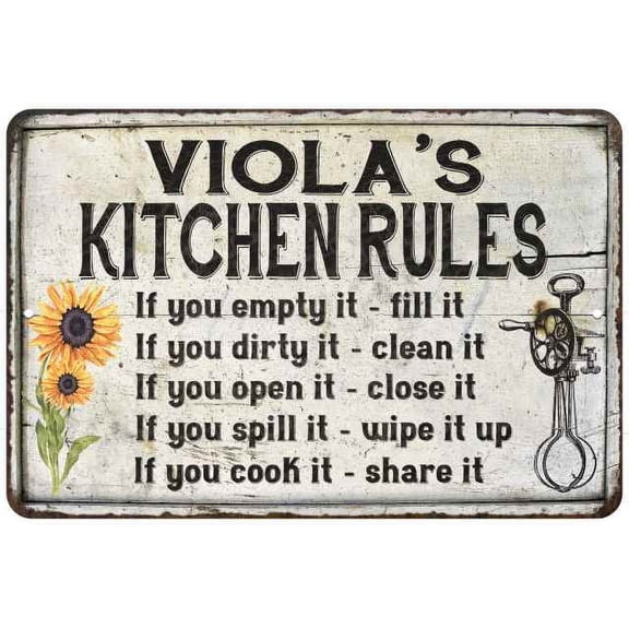 Viola's Kitchen Rules Chic Sign Vintage Decor 8 x 12 High Gloss Metal 208120032247